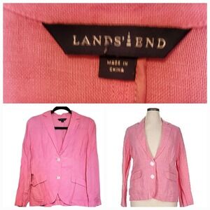 Lands End Women's 100% linen Blazer Pink 2‎ Button Barbie Pink Size 8 Laganlook